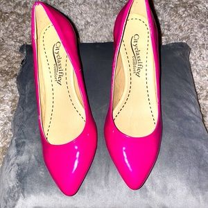 Hot pink paten-leather comfort pumps new 6w
